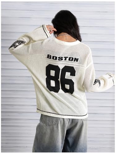 Image of Verdusa Women's Y2k Crochet Tops Jersey Shirts Graphic Going Out Summer Outfits Oversized Streetwear