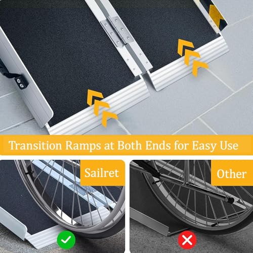 Rampa plegable de aluminio para silla de ruedas | Capacidad de 280 kg | Portátil para escalones, escaleras, puertas | Antideslizante con pegatinas de alta visibilidad