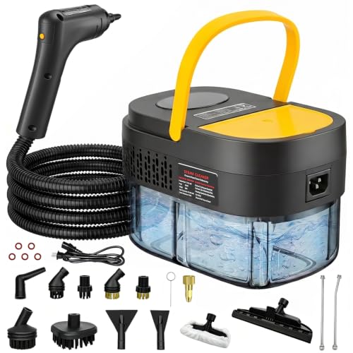 Image of Steam Cleaner, 2500W Portable Handheld Steamer for Cleaning, Large Capacity Tank Pressurized Steam Cleaning Machine for Home, Car, Bathroom, Kitchen, Furniture, Grout, Floor, Tile (Yellow)