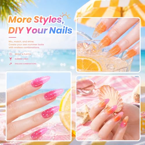 Image of Beetles Summer Voyage Neon Gel Nail Polish Set - 9ML 6 Colors Specials Jelly Gel Nail Polish Kit Sheer Gel with Sticker Nail Accessories Soak Off UV Salon DIY at Home Manicure Gift for Women
