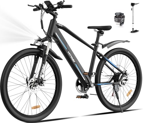 HITWAY E-Bike, 26 Zoll Elektrofahrrad, Trekkingrad, E Bike mit 36V 12Ah Akku, 250W Hinterradmotor oder Mittelmotor, E-Fahrrad mit 7-Gang, Pedelec Citybike EBike