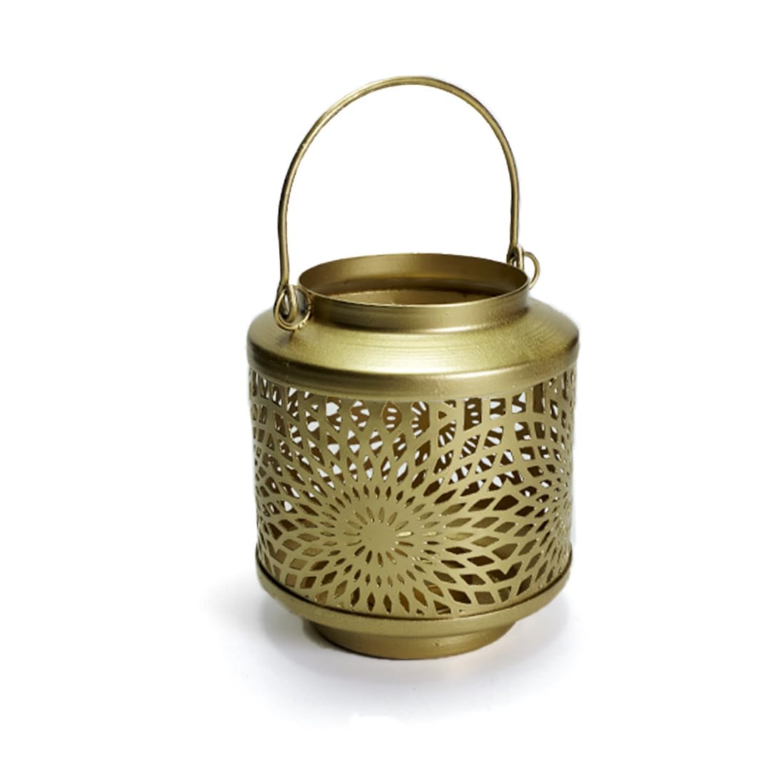 Metal Home Decor/showpiece Ceiling lamp Lumine Pillar - Golden Colour with Intricate Geometric Patterns Carved All Over The Surface, Size 4 inches x 4.5 inches, Weight 200g, Set of 1pc-image-31