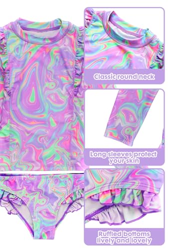 Image of Girls Swimsuit,Toddler Girls Bathing Suit Long Sleeve Rush Guard Swimwear,UPF 50+ Quick Dry Summer Beach Swimsuit