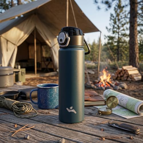 Image of Konokyo 40 oz Insulated Water Bottle with Straw, Carry Loop, Turquoise