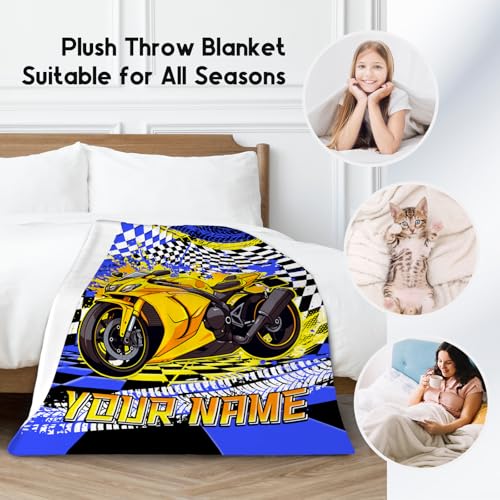 Personalized Blanket for Boys, Motorcycle Blankets Gifts, Custom Car Throw for Kids Grandson, Fluffy Flannel Throw for Boys, 40"x50"