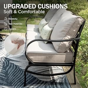PHI VILLA 5 PCS Patio Furniture Set,Metal Outdoor Furniture Set with 1 x 3 Seater Deep Seating Bench, 2 x Swivel Sofa Chairs & 2 x Metal Cushioned Ottoman, Outdoor Patio Set for Garden PHI VILLA 5 PCS Patio Furniture SetMetal Outdoor Furniture Set with 1 x 3 Seater Deep Seating Bench 2 x Swivel Sofa Chairs 2 x Metal Cushioned Ottoman Outdoor Patio Set for Garden
