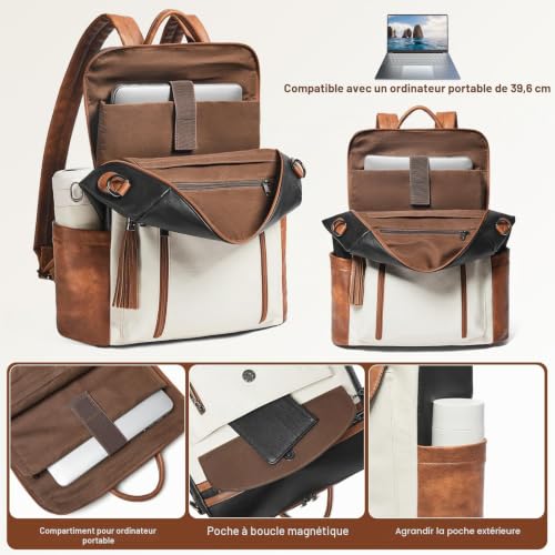 Shrrie Sac à dos élégant ordinateur portable femme 15,6 pouces en cuir – vue 5