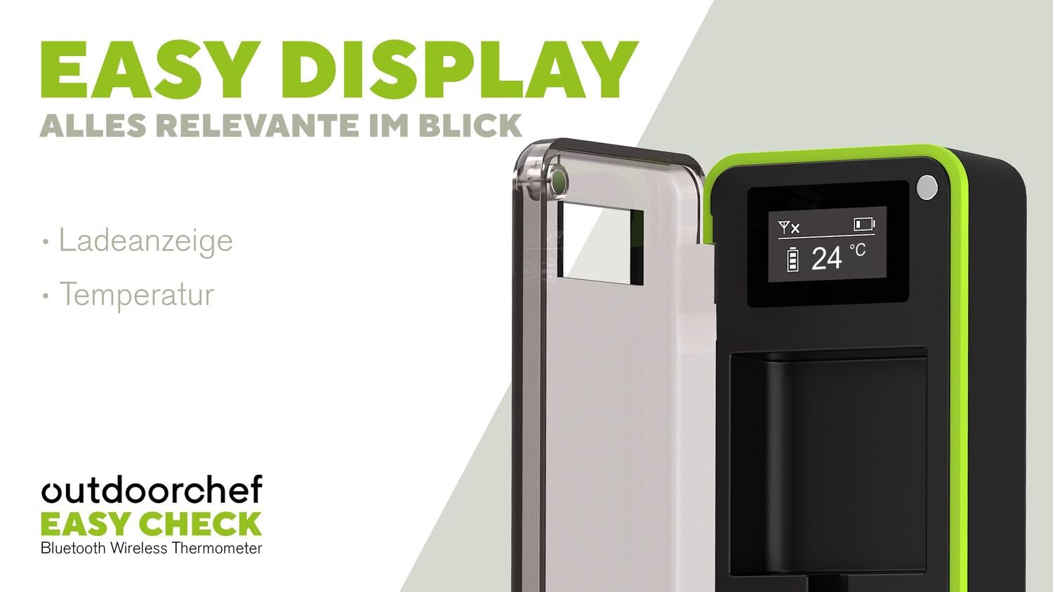 Outdoorchef Easy Check Single Bluetooth - Termometro per barbecue senza fili con app, 1 sonda, portata 200 m, lavabile in lavastoviglie, per barbecue, barbecue e affumicatore