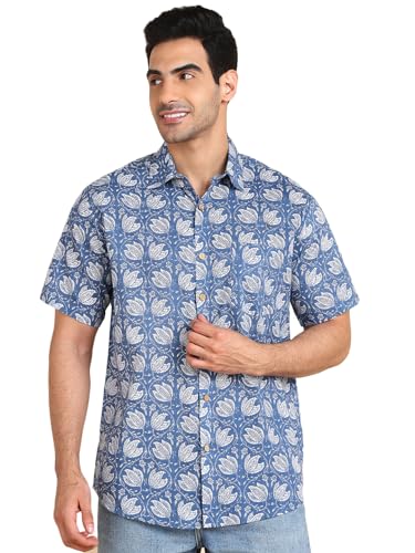 Image of BLOCKS OF INDIA Cotton Hand Block Print Half Sleeves Summer Shirt for Men