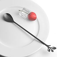 Vista 3 de AnSaw 6 cucharaditas elegantes de mango largo de hoja negra, cucharas de acero inoxidable de 7.4 pulgadas para café y té, perfectas para mezclar