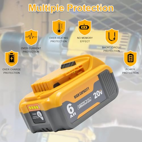 Image of 2 Packs 6.0Ah Replacement Battery 20V Max Batteries Compatible with Dewalt