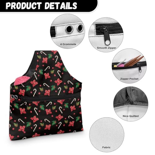 Image of KUIFORTI Christmas Yarn Bag for Crocheting, Xmas Poinsettia Flower Crochet Bag Organizer, Knitting Bag Crochet Bag Large Yarn Bags for Crocheting on The Go