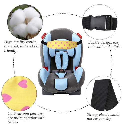 Image of 4 Pieces Baby Head Support for Car,ZWZCYZ Cute Pattern Car Seat Head Holder for Toddler Stroller Seat Sleeping Headrest Band with Adjustable Buckle Universal Kids Car Accessories (Blue+Coffee)