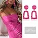 Jstyle Gold Statement Clip On Earrings for Women, Big Rectangle Geometric Dangle Clip Earrings Fashion Large Gold Silver Hot Pink Drop Earrings for Women Non Pierced Pink Tone B