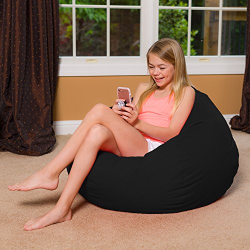 Big Comfy Bean Bag Chair: Posh Large Beanbag Chairs With Removable Cover For Kids, Teens And Adults - Polyester Cloth Puff Sack Lounger Furniture For All Ages - 27 Inch - Solid Black #TOP2