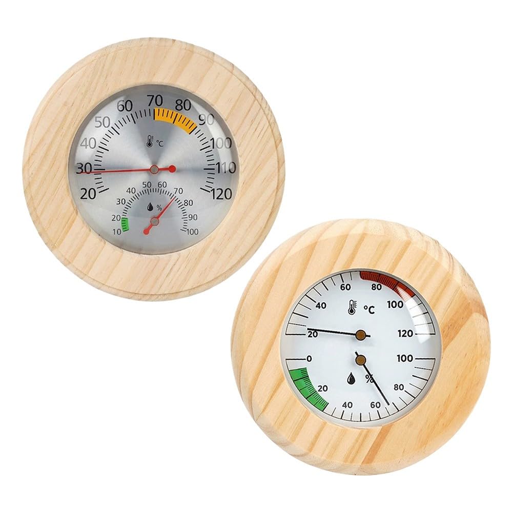 Termometro e igrometro per sauna, misuratore di umidità di temperatura di legno meccanico fissato al muro per bagno turco, batteria
