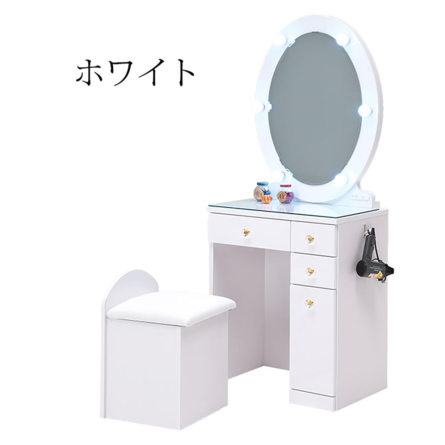 Amazon.co.jp: ドレッサー ライト付き 化粧台 コスメ台 幅60 LED 照明