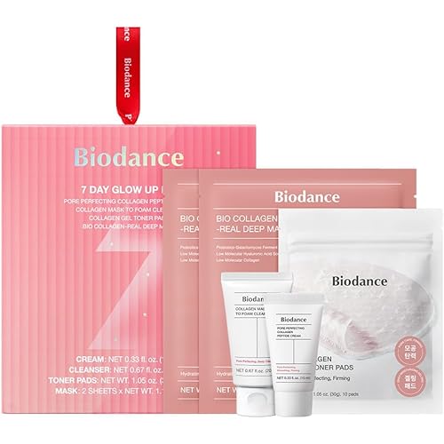 BIODANCE 7 Day Glow Up Kit: Collagen Gift Set for Glass-Skin, Korean Skin Care with Mask to Foam Cleanser, Toner Pads, Moisturizer, Gel Masks, Gifts for women, Skin Care Set