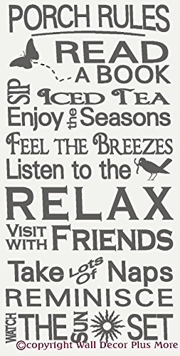 Porch Rules Sayings & Quote Lettering Wall Vinyl Sticker Decal Subway Art 21X10.5 Color Choices - Storm Grey #TOP17