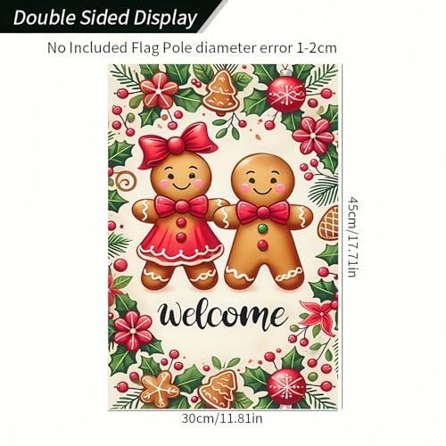 Image of BlissYard Christmas Gingerbread Couple Garden Flag 12x18 Inch Polyester | Double sided polyester, Christmas gingerbread couple holly cookies design, gingerbread decor for porch and yard