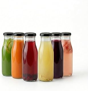 CROCO JAR Transparent Glass Milk Bottle with Airtight Black Metal Lid, BPA-Free &amp; Eco-Friendly 265ml | Pack of 6 | Leakpro...