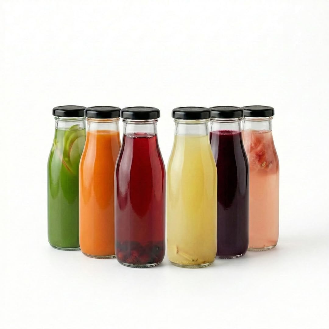 CROCO JAR Transparent Milk, Water And Juice Glass Bottle With Leak-Proof,Beverage Glasses With Air Tight Lid (Pack Of 6, 265 Ml) - Black-picture-10
