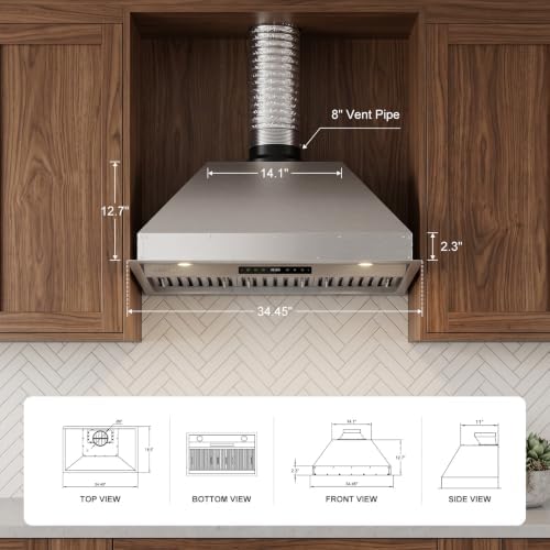 VENFAN 1200 CFM 36 Inch Built-In/Insert Range Hood, Stainless Steel Convertible Ducted/Ductless Vent Hood with 8-Speed Gesture Control & Touch Panel, Dishwasher-Safe Filter — view 8