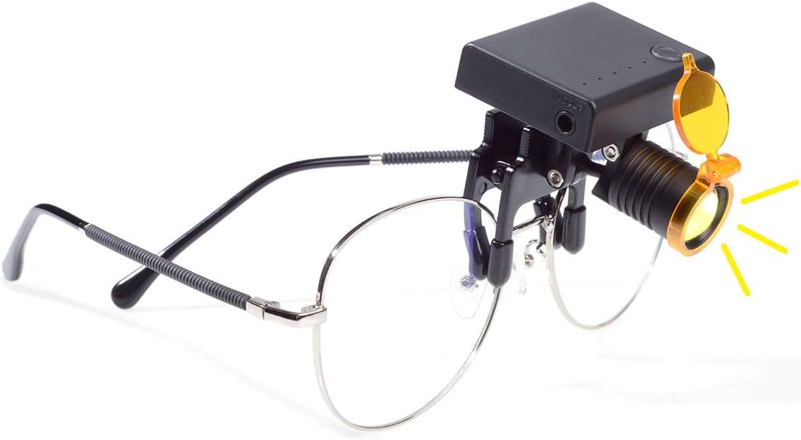 BONEW Headlamp Headlight Wireless Headlight for Den~tal Me~dical Binocular Loupes Glasses with Optical Filter Clip-on Type + Cloth Storage Case (3W)