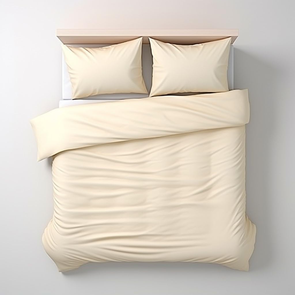 AMARZO 200 Thread Count 100% Egyptian Cotton Quilt Cream King Size Duvet Cover Sets for Bedding with Pillow Cases (Cream, King, 230x220cm)