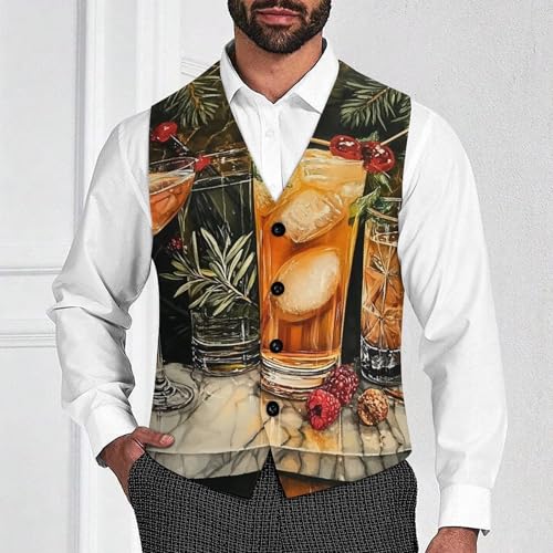 Cocktails Pattern Men's Suit Vest Slim Fit V-Ncek Waistcoat Business Casual Vest2