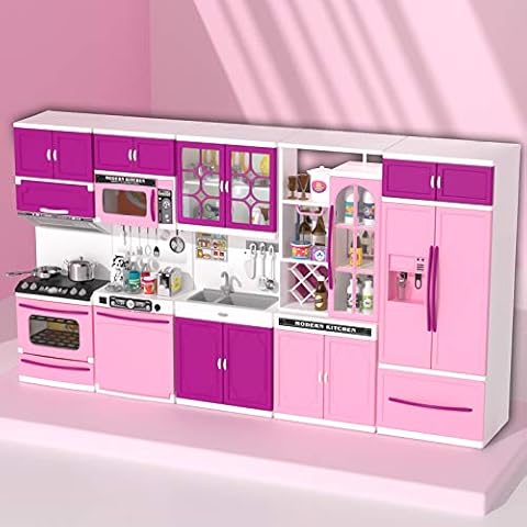 TEMI Kitchen Playset for Kids, 56 PCS Play Kitchen Toys Accessories Set with Realistic Lights & Sounds Pretend Play Birthday Gift for 3+ Year Old Toddlers Girls - Pink Cover