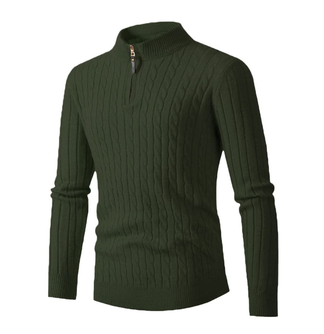 Pull d'hiver en tricot pour homme vert foncé de taille S coupe décontractée - 5