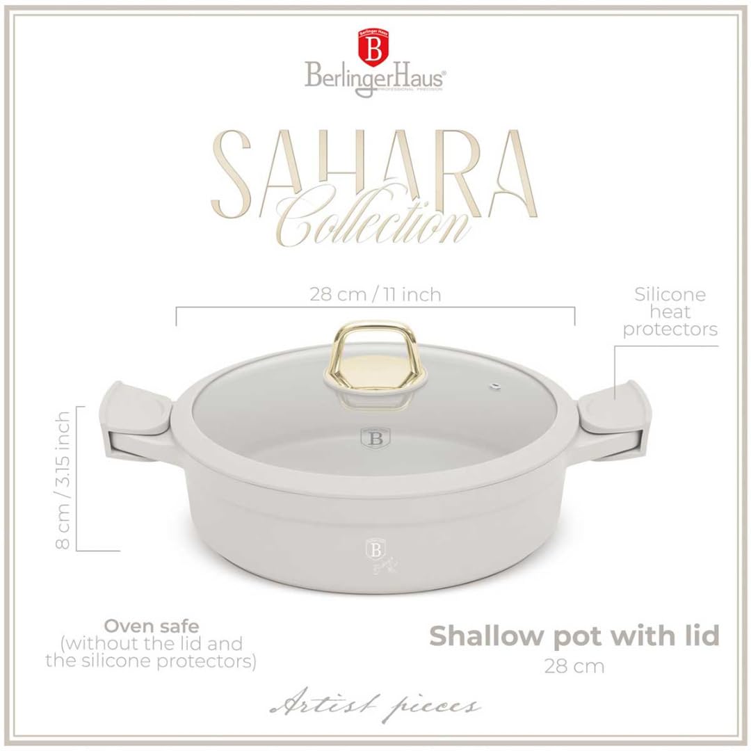 Berlinger Haus Garnek do gotowania z pokrywką | powłoka tytanowa 28 cm | Sahara Collection | odlew aluminiowy i nieprzywierający | nadaje się do płyt indukcyjnych | uchwyty odporne na wysokie