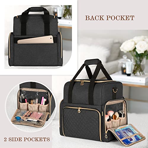 LUXJA Large Travel Makeup Bag with 3 Removable Cases, Cosmetic Bag with Detachable Dividers (Patent Pending), Black4