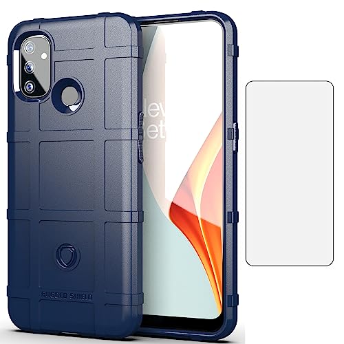 Asuwish Phone Case for OnePlus Nord N100 with Tempered Glass Screen Protector Cover and Slim Thin Hard Mobile Cell Accessories Protective One Plus N 100 4G 1 Plus 1plus One+ 1+ 100N Women Men Blue