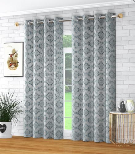 Image of Yarnis Damas Printed Room Darkening Polyester Curtains 5 Feet Long Set of 2 for Door & Windows Living Room, Grey, Parda
