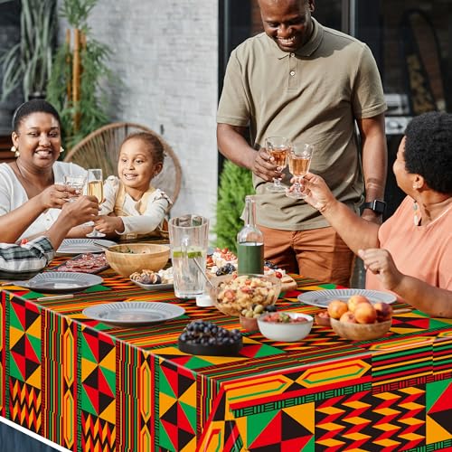 Image of 3 Packs Happy Kwanzaa Happy Juneteenth Tablecloth Decorations, African Disposable Waterproof Plastic Striped Checkered Table Covers, Afro Tablecloths for African-American Party Favor Supplies