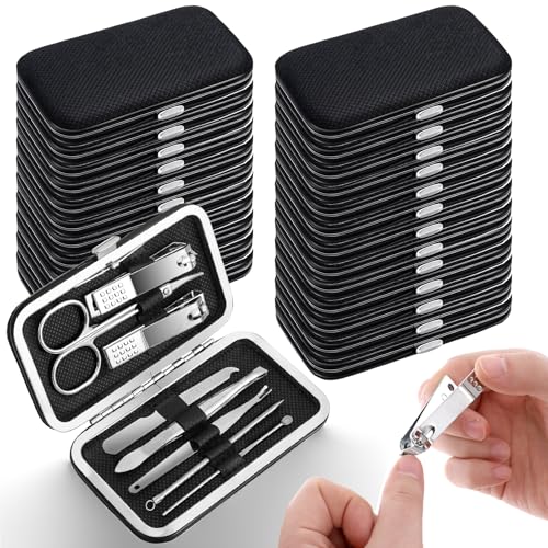 24 Set Bulk Manicure Kit Nail Set Stainless Steel Pedicure Professional Nail Care Kit with Stainless Steel Tools Portable Grooming with Travel Case Gift for Men Women (Black 8 in 1)