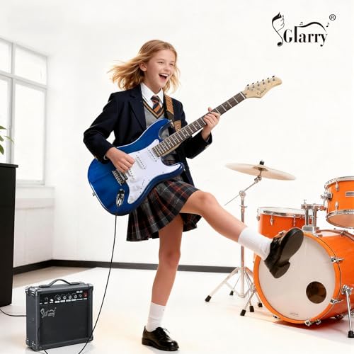 Image of GLARRY Full Size Electric Guitar for Music Lover Beginner with 20W Amp and Accessories Pack Guitar Bag (Blue Transparent, 39 inch Right)
