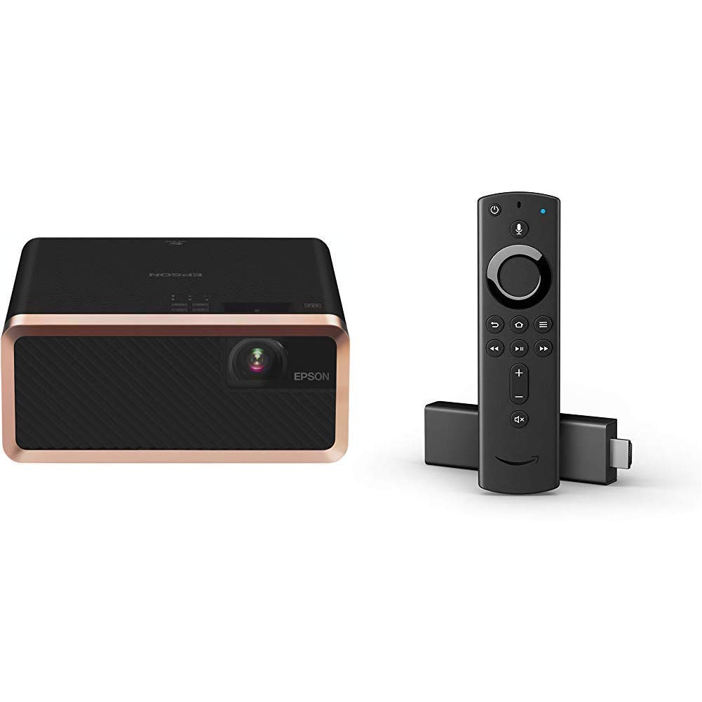 Epson EF-100B 3LCD Laser Streaming Device Bluetooth Built-In 5 W Speaker Portable Projector + Amazon Fire TV Stick 4K Ultra HD with Alexa Voice Remote Streaming Media Player, Black