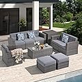 Super Patio 10 Piece Patio Furniture Set, PE Wicker Outdoor Conversation Furniture Set with Ottomans, Storage Box, Coffee Table, Cushions, Clip, Sectional Rattan Sofa for Garden, Porch, Backyard, Grey