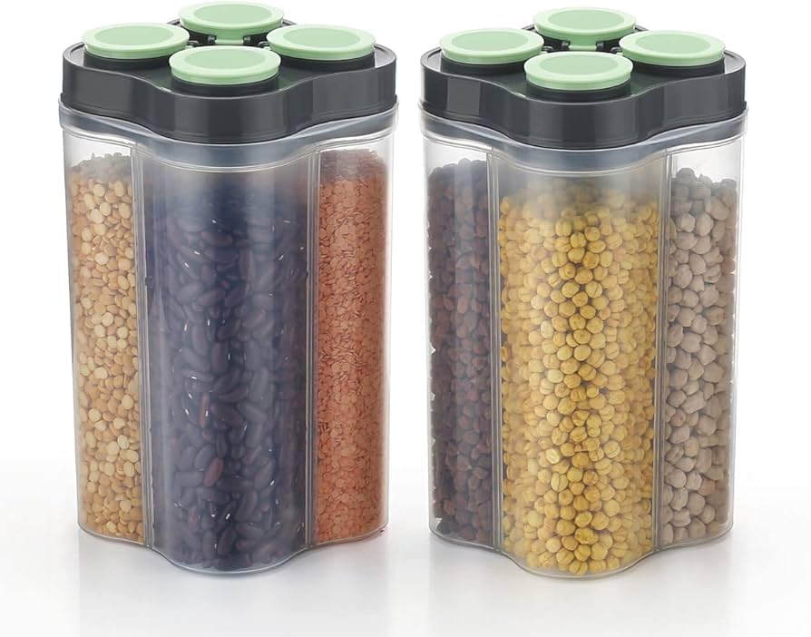 Keaton Airtight Transparent Plastic Lock Food Storage 4 Section 2500ml-Container Jar for Grocery, Fridge Container & Containers, Kitchen Storage Box & Container (Light Green 2) (B0DDXXFXT5) Amazon Price History, Amazon Price Tracker