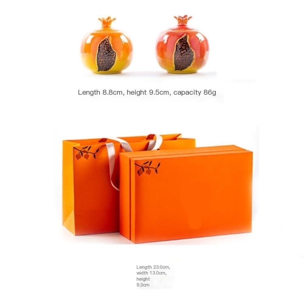 Tea Coffee Sugar Canisters Kreative Granatapfel Kleine Teedose Keramik Versiegelt Dose Tee Vorratsbehälter Dose Tee-Set Doppel Dose Geschenkbox Set Küchendosen (A)