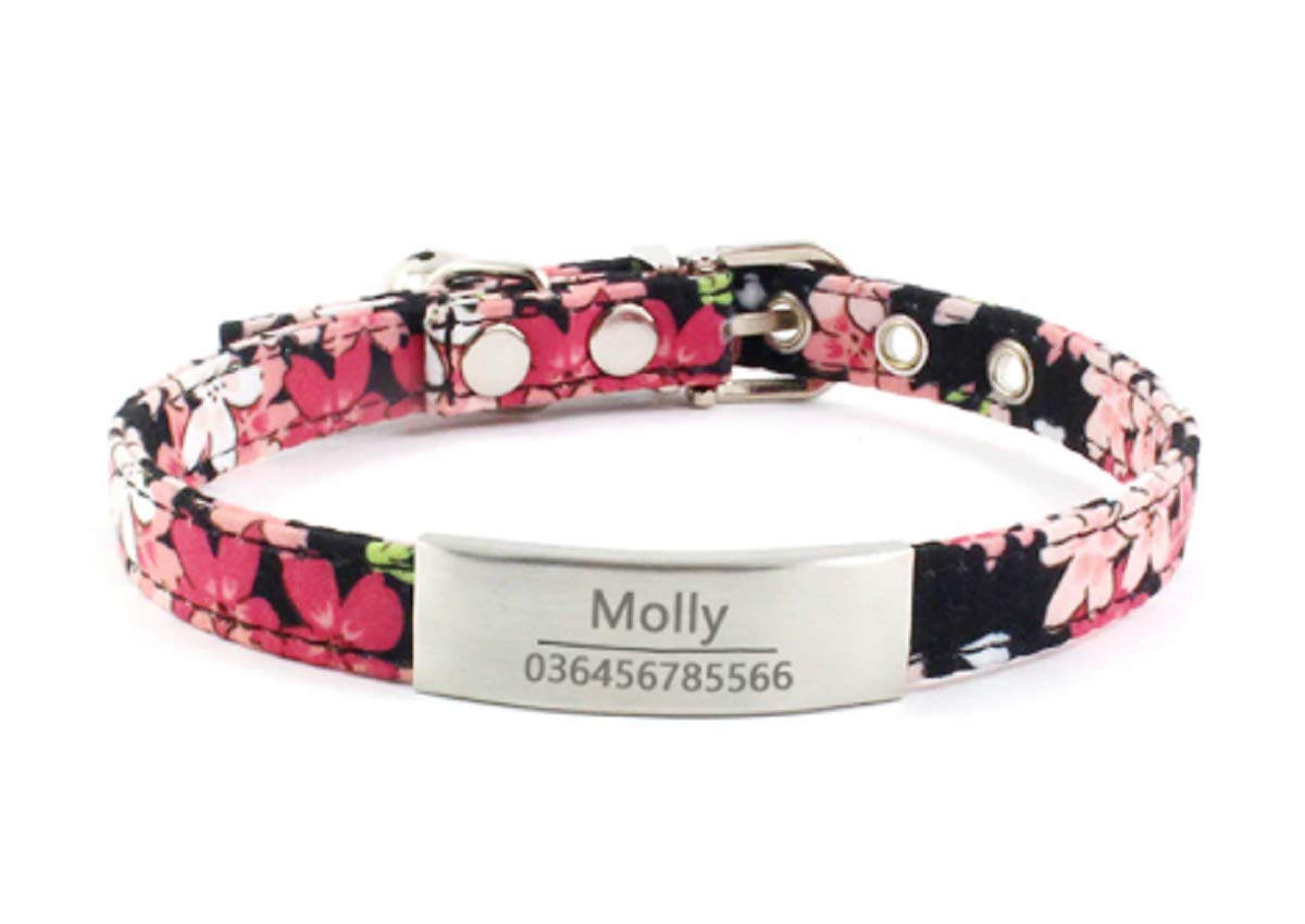 OYASUMI HANDMANDE Hottest! Personalized Dog Collar Laser Engraved Name Collar for Puppies with ID Tags Bell Floral Pattern Dog Supplies Pet Products