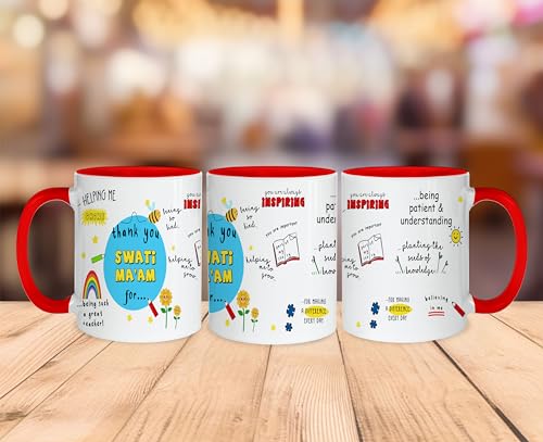 Image of DAYS Thank You Teacher Personalized Mug Custom Teacher's Name Best Teacher Gift, Teacher on Birthday Helping Me to Grow Happy Teachers Gift for Teacher | Coach | Mentor | Guide | Guru Red Mug