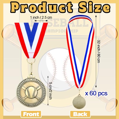 Image of Remuuly 60 Pcs Gold Award Medals 2 Inch Soccer Baseball Volleyball Football Cheer Trophy Medals Metal Awards Bulk with Neck Ribbons Trophy Prize Gifts for Sports Competitions