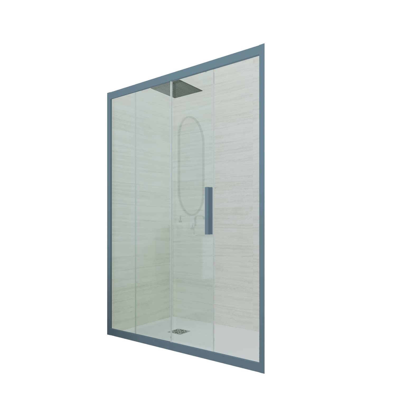 Puerta de ducha deslizante en nicho 100 CM de PVC Azul Marino H 200 Vidrio Transparente mod. Deco