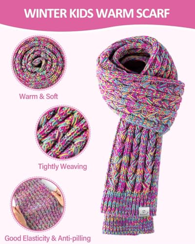 Kids Winter Hat Gloves Scarf Set,Girls Toddler Winter Hat Beanie with Pom Neck Warmer Gaiter Mittens Fleece Lined Set3