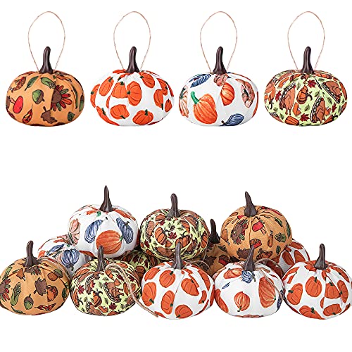 Wehhbtye 12Pcs Fall Thanksgiving Pumpkin Hanging Ornaments-Fabric Wrapped Pumpkin Shaped Autumn Harvest Hanging Ball Ornaments For Farmhouse Rustic Thanksgiving Day Halloween Party Home Decor #TOP17