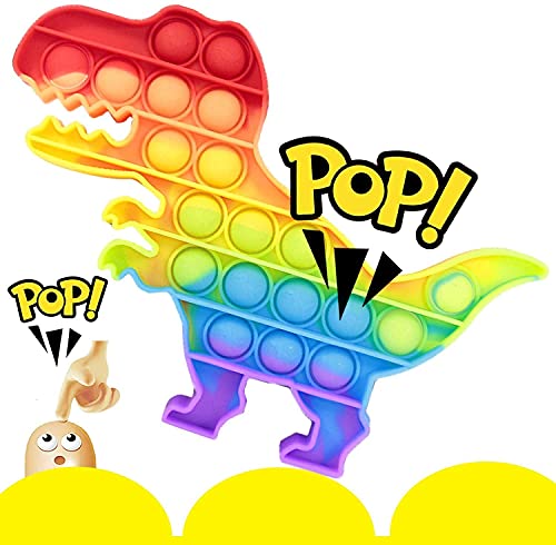 Image of Smizzy Push Pop it Fidget Toy Combo | Under Stress Relief Toys & Anti-Anxiety Sensory Bubble Toys Set for Autism to Relieve Stress, Rainbow Icecream and Dinosaur Shaped, 1 pc Each